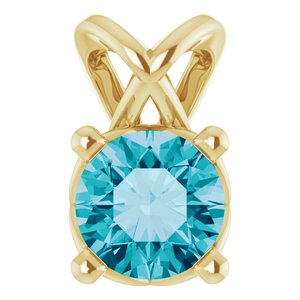 14K Yellow Gold 4 mm Round Natural London Blue Topaz Pendant