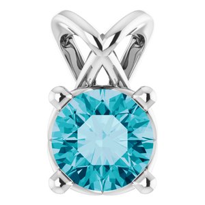 14K White Gold 4 mm Round Natural London Blue Topaz Pendant