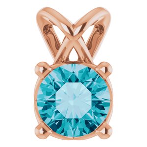 14K Rose Gold 4 mm Round Natural London Blue Topaz Pendant