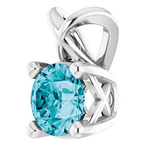 Platinum 4 mm Round Natural London Blue Topaz Pendant