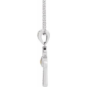 Sterling Silver Natural White Opal & .04 CTW Natural Diamond Ankh Cross 16-18' Necklace