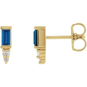 14K Yellow Gold Natural Blue Sapphire & .03 CTW Natural Diamond Bar Earrings