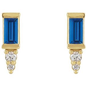 14K Yellow Gold Natural Blue Sapphire & .03 CTW Natural Diamond Bar Earrings