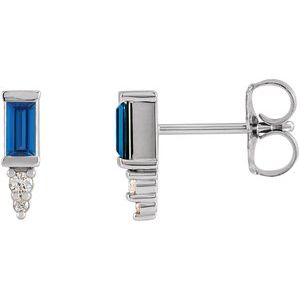 Platinum Natural Blue Sapphire & .03 CTW Natural Diamond Bar Earrings