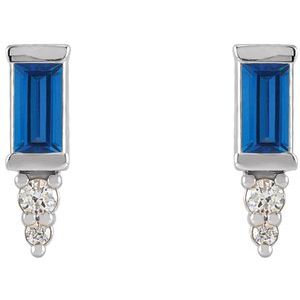Platinum Natural Blue Sapphire & .03 CTW Natural Diamond Bar Earrings – image 2