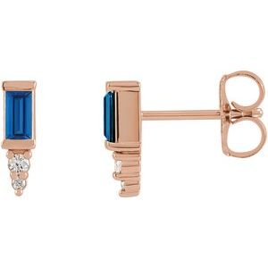 14K Rose Gold Natural Blue Sapphire & .03 CTW Natural Diamond Bar Earrings