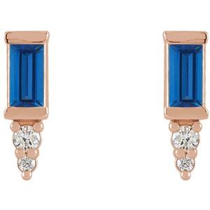 14K Rose Gold Natural Blue Sapphire & .03 CTW Natural Diamond Bar Earrings – image 2
