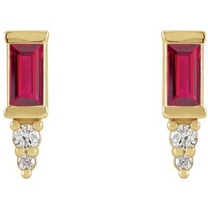 14K Yellow Gold Natural Ruby & .03 CTW Natural Diamond Bar Earrings – image 2