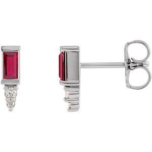 Platinum Natural Ruby & .03 CTW Natural Diamond Bar Earrings