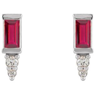 14K White Gold Natural Ruby & .03 CTW Natural Diamond Bar Earrings – image 2