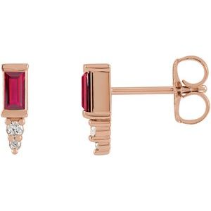 14K Rose Gold Natural Ruby & .03 CTW Natural Diamond Bar Earrings