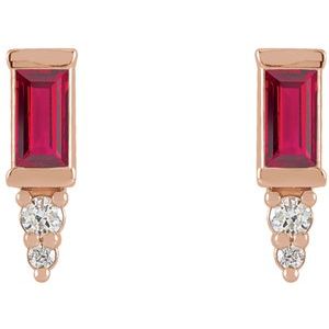 14K Rose Gold Natural Ruby & .03 CTW Natural Diamond Bar Earrings – image 2
