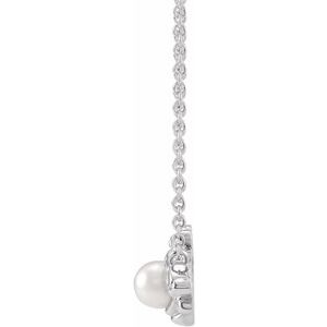 Sterling Silver Cultured White Akoya Pearl Bee 18" Necklace