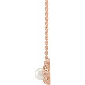14K Rose Gold Cultured White Akoya Pearl Bee 18" Necklace