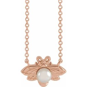 14K Rose Cultured White Akoya Pearl Bee 16" Necklace