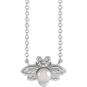 14K White Cultured White Akoya Pearl Bee 16" Necklace