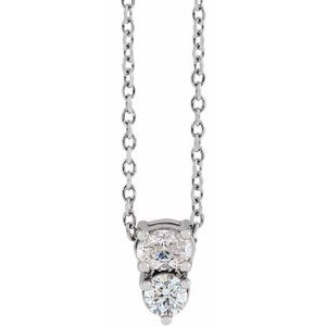 14K White Gold 1/4 CTW Natural Diamond Two-Stone 16-18" Necklace