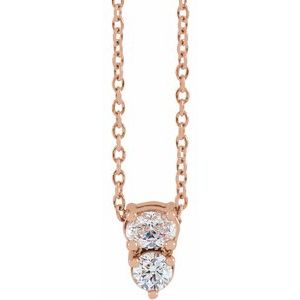 14K Rose Gold 1/4 CTW Natural Diamond Two-Stone 16-18" Necklace