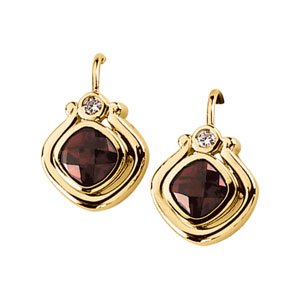 14K Yellow Gold Natural Mozambique Garnet & .06 CTW Natural Diamond Earrings