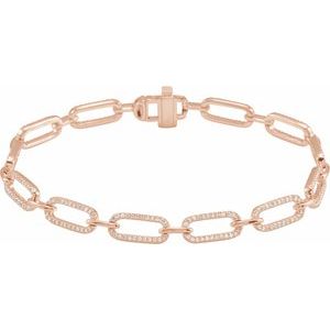 14K Rose Gold 9/10 CTW Natural Diamond Link 7" Bracelet