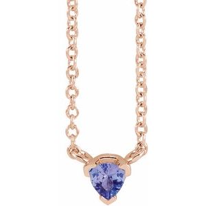14K Rose Gold Natural Tanzanite Solitaire 16" Necklace