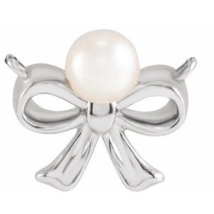 14K White Gold Cultured White Akoya Pearl Bow Necklace Center