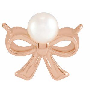 14K Rose Gold Cultured White Akoya Pearl Bow Necklace Center