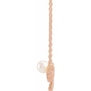 14K Rose Gold Cultured White Akoya Pearl Bow 18" Necklace