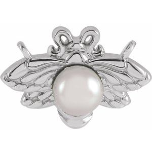 14K White Gold Cultured White Akoya Pearl Bee Necklace Center