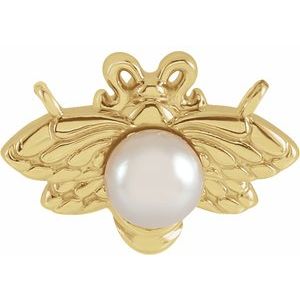 14K Yellow Cultured White Akoya Pearl Bee Necklace Center