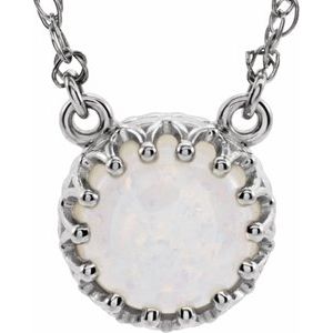 14K White Gold 8 mm Natural White Opal Crown 18" Necklace