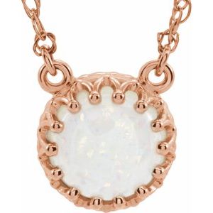 14K Rose Gold 8 mm Natural White Opal Crown 18" Necklace