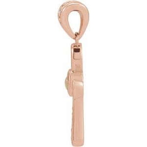 14K Rose Gold Natural White Opal & .04 CTW Natural Diamond Ankh Cross Pendant