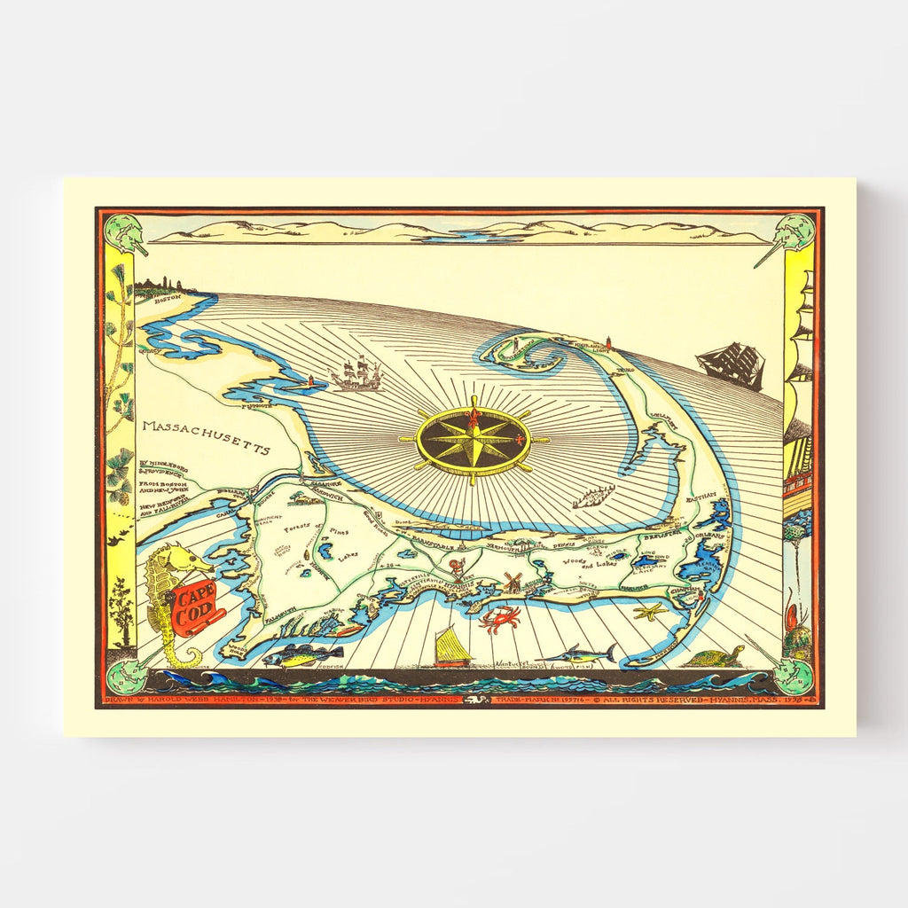 Vintage Map of Cape Cod, 1938