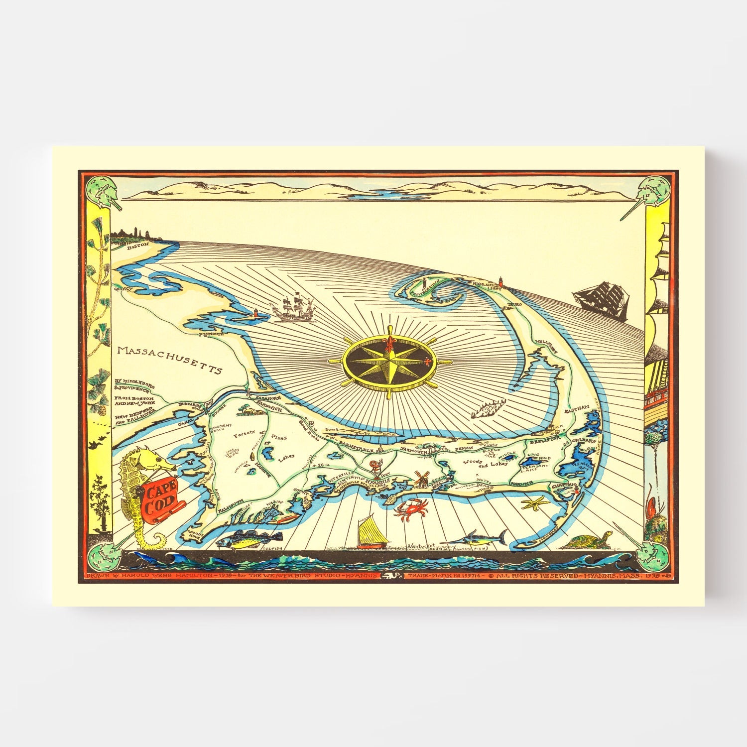 Vintage Map of Cape Cod, 1938