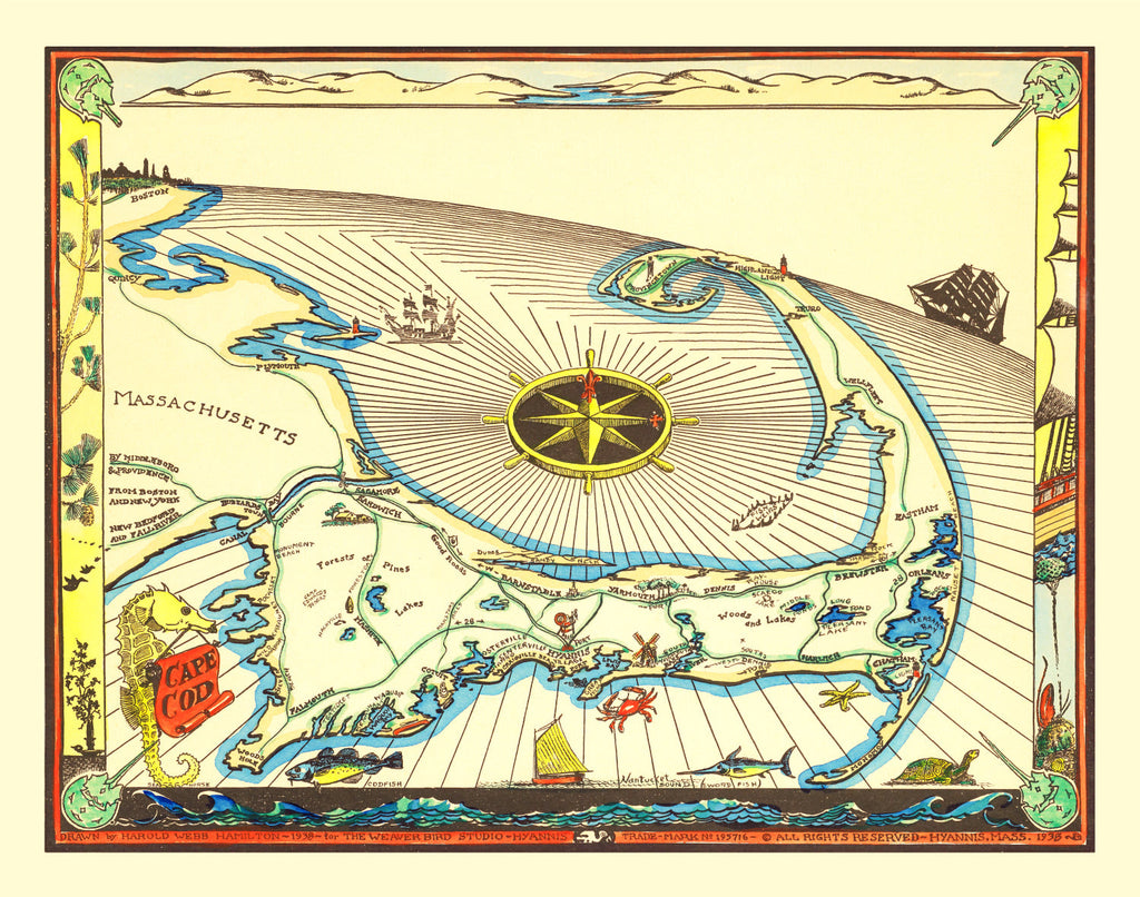 Vintage Map of Cape Cod, 1938