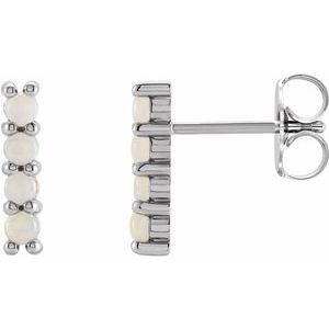 14K White Gold Natural Ethiopian Opal Bar Earrings