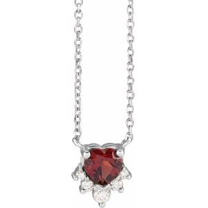 14K White Natural Mozambique Garnet & .07 CTW Natural Diamond 18" Necklace