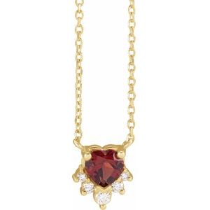 14K Yellow Natural Mozambique Garnet & .07 CTW Natural Diamond 16" Necklace