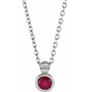 Sterling Silver Natural Ruby 16-18" Necklace