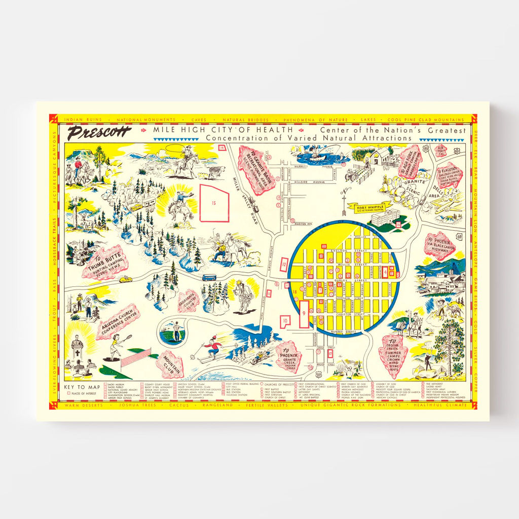 Vintage Map of Prescott, Arizona 1950
