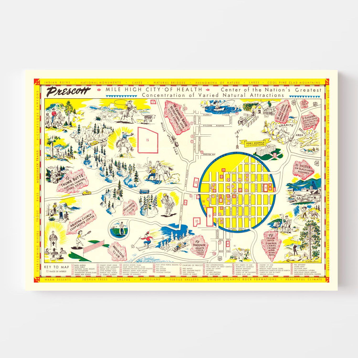 Vintage Map of Prescott, Arizona 1950