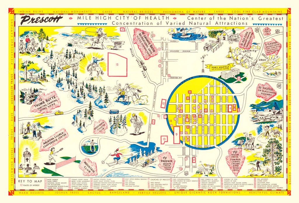 Vintage Map of Prescott, Arizona 1950