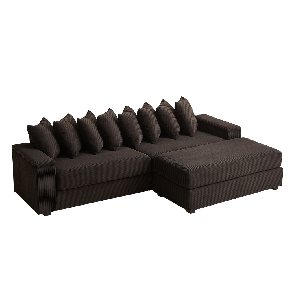 Luxe Oversized L Shaped Sofa with Chaise,Comfy Corduroy L Shaped Sectional Couches with 8 Pillows and Two Armrest storage space,Soft Fluffy Upholstered Sofa Bed for Living Room Apartment Bedroom