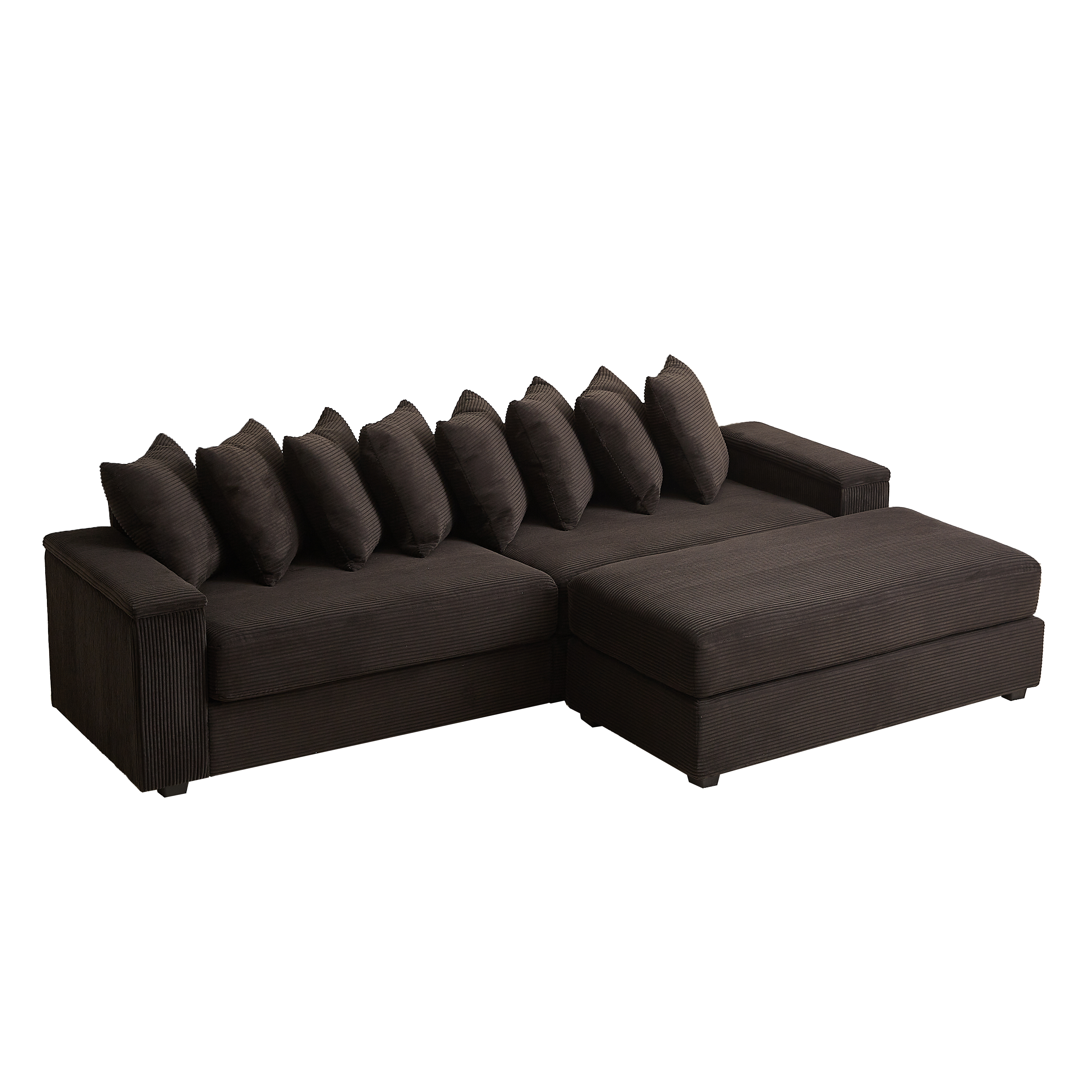 Luxe Oversized L Shaped Sofa with Chaise,Comfy Corduroy L Shaped Sectional Couches with 8 Pillows and Two Armrest storage space,Soft Fluffy Upholstered Sofa Bed for Living Room Apartment Bedroom