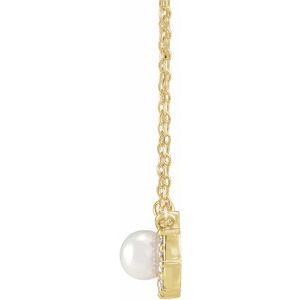 14K Yellow Gold Cultured Akoya Pearl & .03 CTW Natural Diamond Halo-Style 18" Necklace