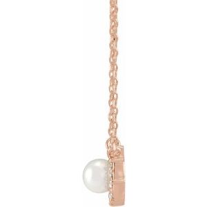 14K Rose Gold Cultured Akoya Pearl & .03 CTW Natural Diamond Halo-Style 16" Necklace