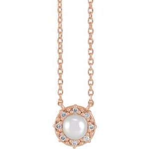 14K Rose Gold Cultured Akoya Pearl & .03 CTW Natural Diamond Halo-Style 16" Necklace