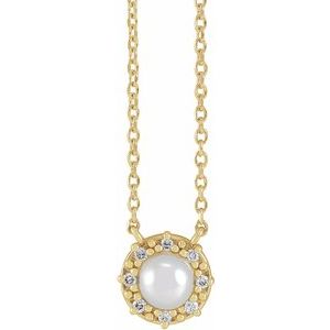 14K Yellow Gold Cultured Akoya Pearl & .03 CTW Natural Diamond Halo-Style 16" Necklace