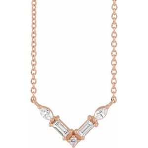 14K Rose Gold 1/6 CTW Natural Diamond V 16" Necklace